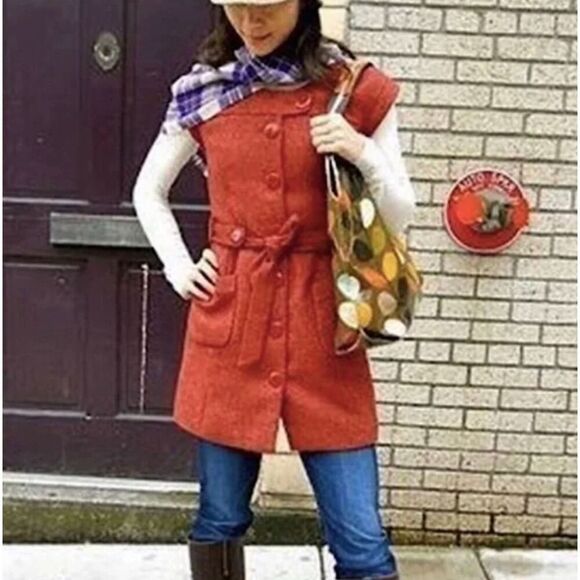 Anthropologie Tabitha Blustery Days Vest Dress Jacket in Rust Size 2 - Picture 3 of 9